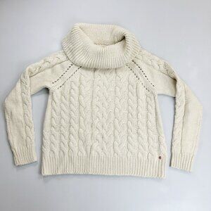 VOLCOM Cable Knit Sweater Small Cowl Neck Soft Cozy Plush Fall Winter Ivory